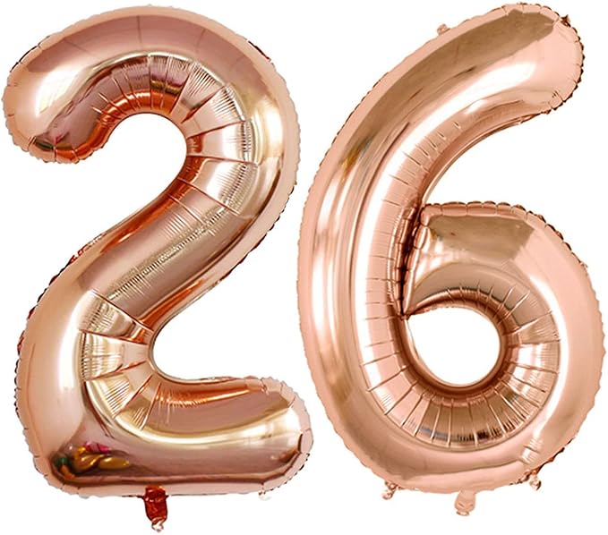GOER Number 26 Balloons for 26th Birthday Party Decorations,42 Inch Jumbo Foil Helium 62 Balloons for 62nd Birthday Party Decoration (Champagne Gold)