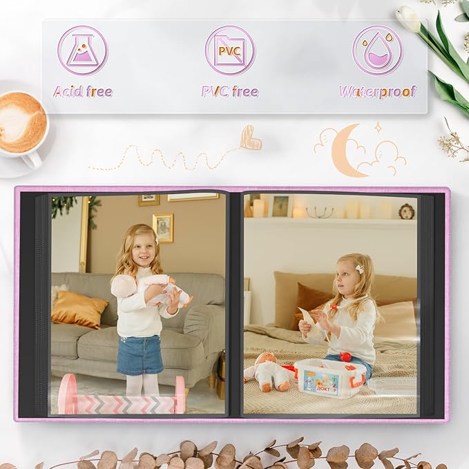 Popotop Photo Album 4x6 100 Pockets for Wedding Gifts,Linen Hardcover Picture Albums for Family Anniversary Baby Vacation Pictures