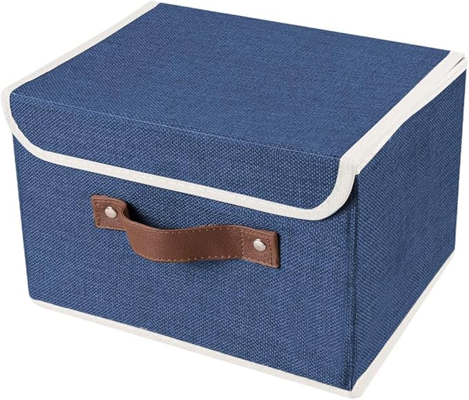 Lucky Monet Storage Bins Boxes with Lids 2 Pack Decorative Storage Boxes Collapsible Fabric Storage Basket Containers Lidded Storage Cube for Organizing Closet Home Office, 10"x 8"x 7" (Blue)