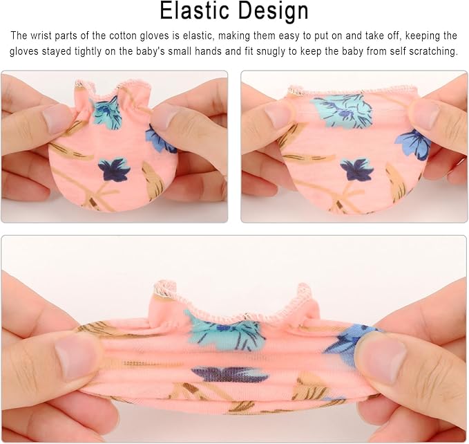 BQUBO Newborn Infant Toddler Mittens No Scratch Cotton Elastic Wrist Gloves Hypoallergenic for 0-6 Months Baby Boys Girls