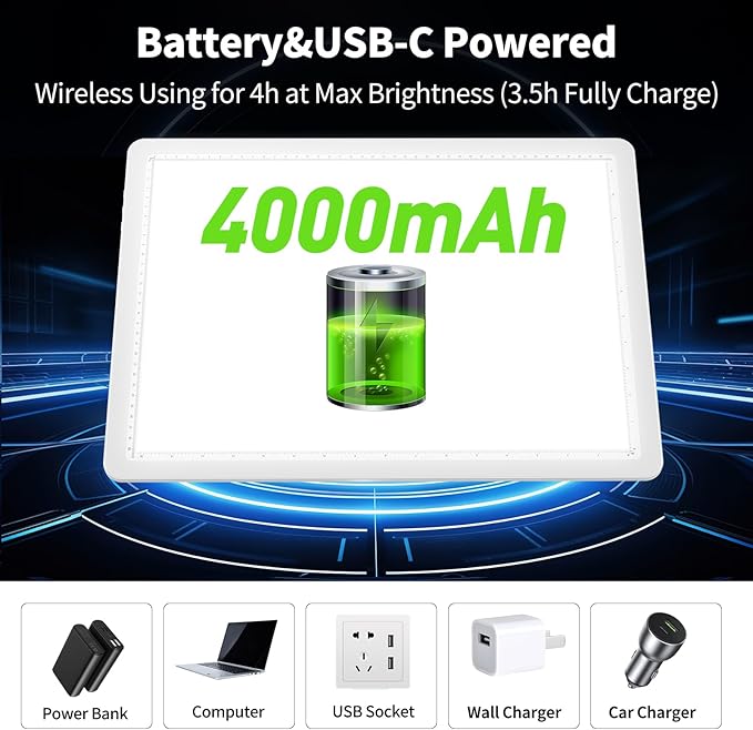 Phylosal Rechargeable A3 LED Light Pad for Diamond Painting, Ultra-Thin Magnetic Tracing Light Box for Drawing, Diamond Art Light Board with Side Button, Super Bright Light Table for Sketching (White)