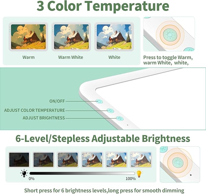 HIUKCOLED Rechargeable A4 Light Pad, Battery Powered Light Board, Stepless/6-level Dimmable Brightness with 3 Colors, Wireless LED Light Tracing Box for Diamond Painting,Drawing,Sketching,Animation