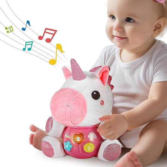 iPlay, iLearn Baby Unicorn Musical Toys, Newborn Girls Gift, Soft Unicorn Plush Stuffed Animal, Infant Light Music Time, 1st Birthday Shower Gift Stuffers for 0 1 2 3 6 9 12 18 Month 1-3 Yrs Toddlers