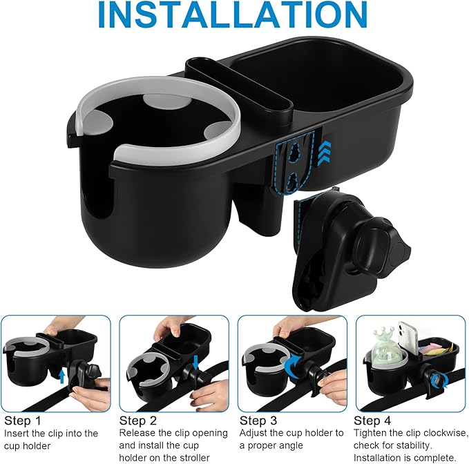 Accmor Stroller Cup Holder with Tray, Universal Cup Holder, Bike Bottle Holder, 360° Rotatable Large Caliber Drinks Holder for Stroller, Bike, Wheelchair, Walker