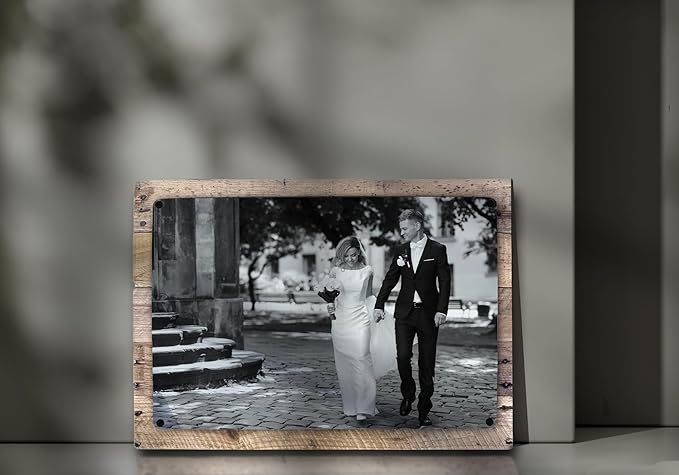 MUNDAZE Custom Portrait Metal Print on Reclaimed Wood Pallet Frame – Personalized Family Photo Gift – Glossy Aluminum Wall Art Keepsake – Made and Shipped in USA (12 x 8)