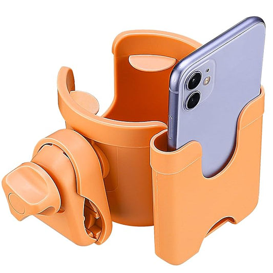 Suranew Adjustable Stroller Cup Holder with Phone Holder for Baby Stroller for Family Members (Orange)