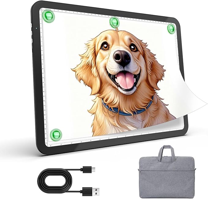 Up to 9000Lux Super Bright A4 Light Pad with Bag,Rechargeable Light Box with 4000mAH Lithium Battery for Cricut Weeding Vinyl Tool,Magnet Light Box for tracing,Diamond Painting,Sketching,Tattoo