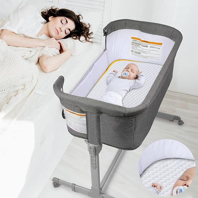 Lisara Baby Bassinet Mattress Pad, 33 x 20 Dual Sided Gel Memory Foam Mattress with Waterproof, Removable and Breathable Ice Silk Cover, Fit for Bassinet