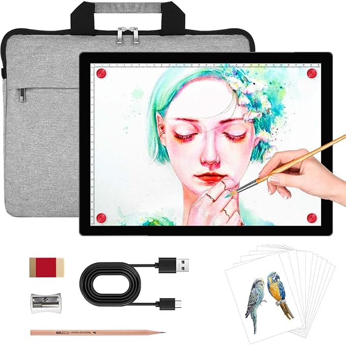 Rechargeable A4 Light Box for tracing with Padded case,Magnetic Light pad Built-in 2500mAH Battery,5 Levels of Brightness Light Table,Portable Light Board for Diamond Painting Drawing,Sketching,X-ray