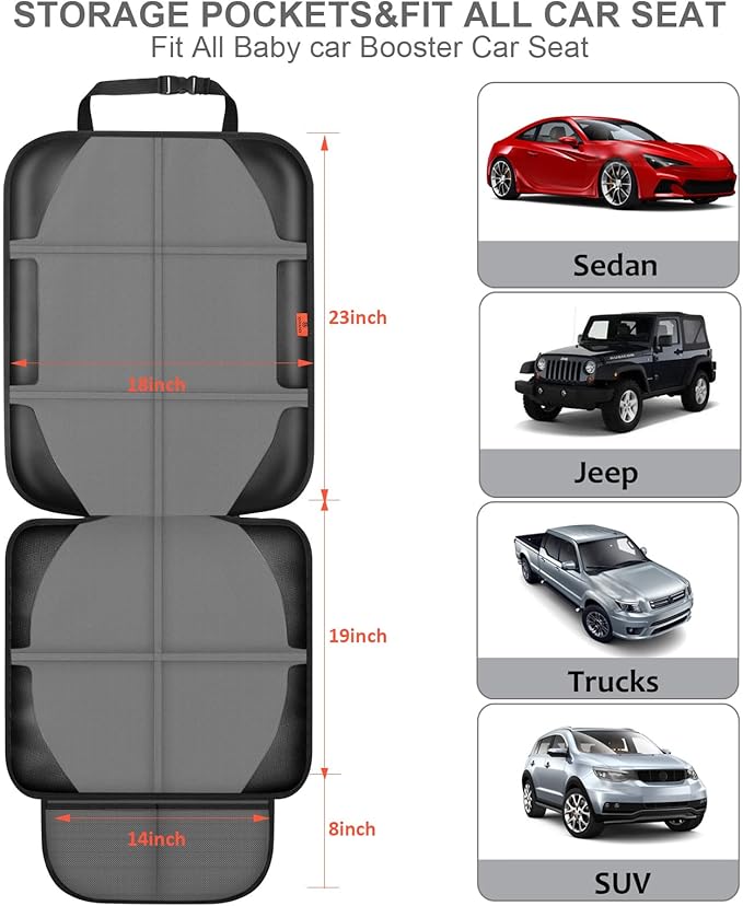 Car Seat Protector,2 Pack Automotive Seat Protectors Baby Carseat Pad Waterproof & Durable 600D Fabric for Child Baby Car Seat Mat Vehicle Pet Cover 2 Storage Pockets (2 Pack Gray)