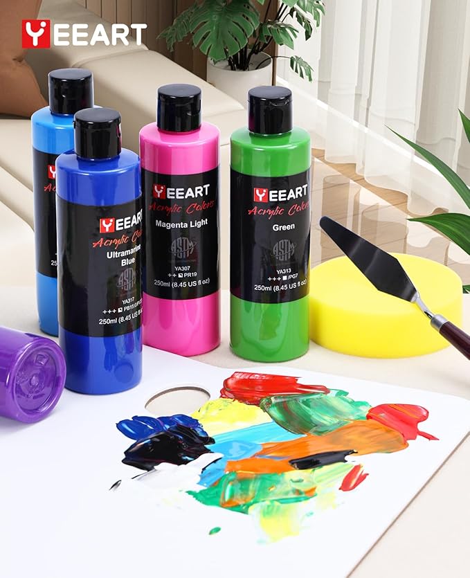 Acrylic Paint Set - 18 Colors, 8.45oz Large Bottles, Rich Pigmented Canvas Paint for Artists, Kids & Adults - Premium Non-toxic Art Supplies