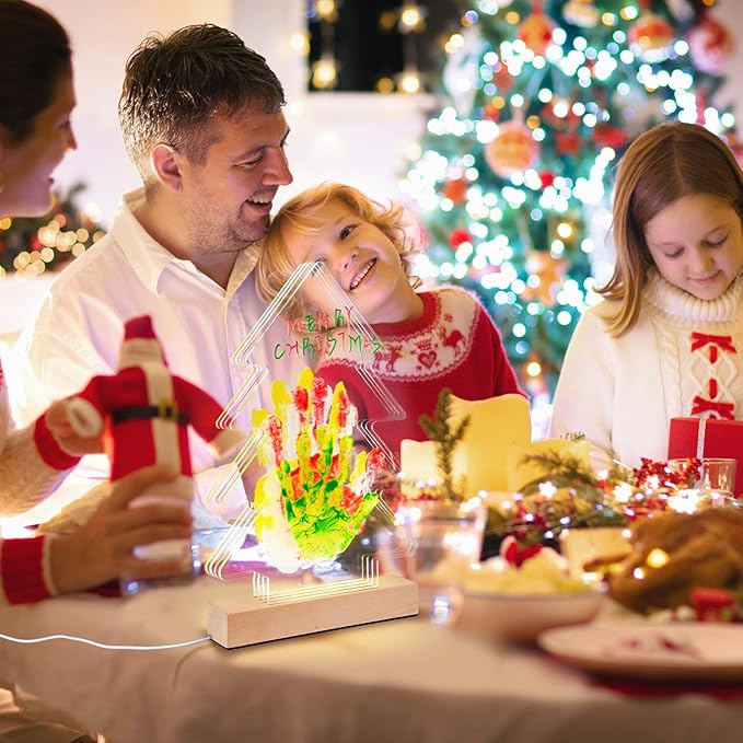 Cepairng 4-Layer Christmas Tree Family Handprint Kit with Light,New Parents Gift for Couples,Baby Shower Gifts for Mom Dad,First Birthday Gifts for Girls Keepsake Boys Personalized(Wood Color)