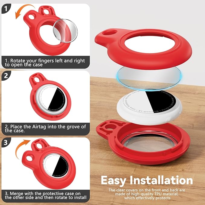 Upgrade Waterproof Airtags Holder with Apple Airtags Keychain, Hard PC Air Tag Case, Anti-Scratch & Shock Air tag Holder,Men's Women's Keyrings & Keychains, for Dog,Car Key,Luggage -Red