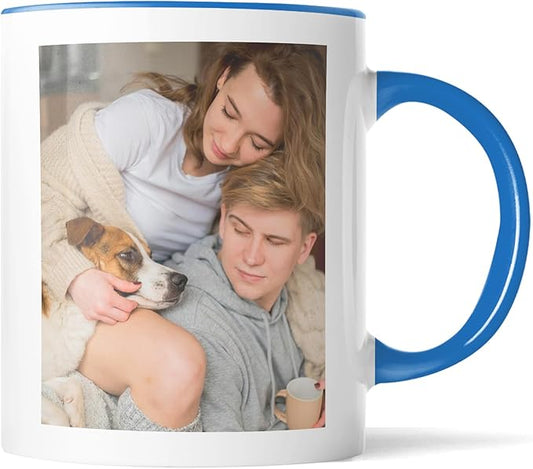 Custom Mug Upload Your Picture Personalized Coffee Mug with Photo Text Name Customized Cup Unique Ideas Gifts for Men Women Mom Dad Halloween Christmas Thanksgiving Friend Family (Blue, 11oz)
