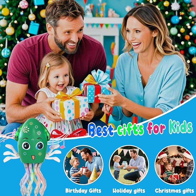 Dancing Octopus Toy Electric Crawling Baby Toy with Lights & Music Tummy Time Octopus Toy | DIY Expressions, Obstacle Avoidance | for Boys and Girls Party Gift Birthday, Christmas (Yellow)