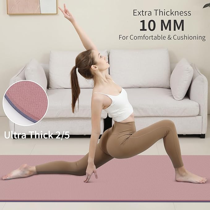 Yoga Mat Non Slip Anti-tear,extra thick-2/5 inch(10MM)High Resiliency Professional POE Yoga Mats for Women Men Kids,72"x24"inch,Workout, Yoga, Pilates and Floor Exercise, with Carrier Strap