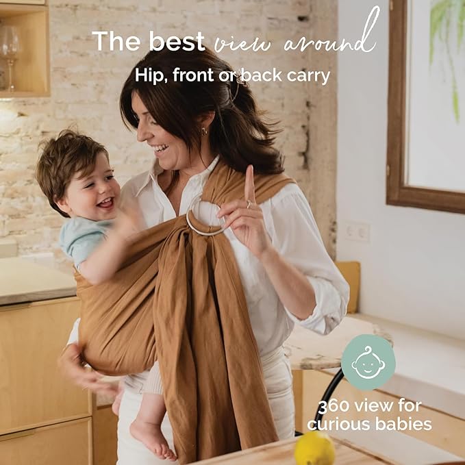 Boba Ring Sling Baby Carrier Newborn to Toddler - Lightweight & Breathable Baby Sling, Hip-Healthy Carrier Sling, Baby Wrap Carrier for Front & Hip Carry, 8-35 lbs (Linen Rye)