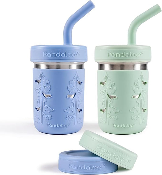 Pandaloo® Smoothie Cups for Kids - Stainless Steel Toddler Tumbler with Straw, Sippy Cup for Smoothies - BPA-Free, Toddler Snack Cups, 10 oz