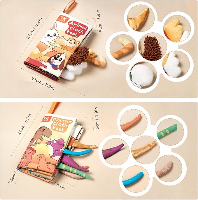 TUMAMA TK 2PCS Baby Books 0-6 Months, Soft Cloth Books for Babies Infants Toddler, Touch and Feel Crinkle Cloth Books 6 to 12 Months, Early Development Interactive Toys Gifts for Boys Girls