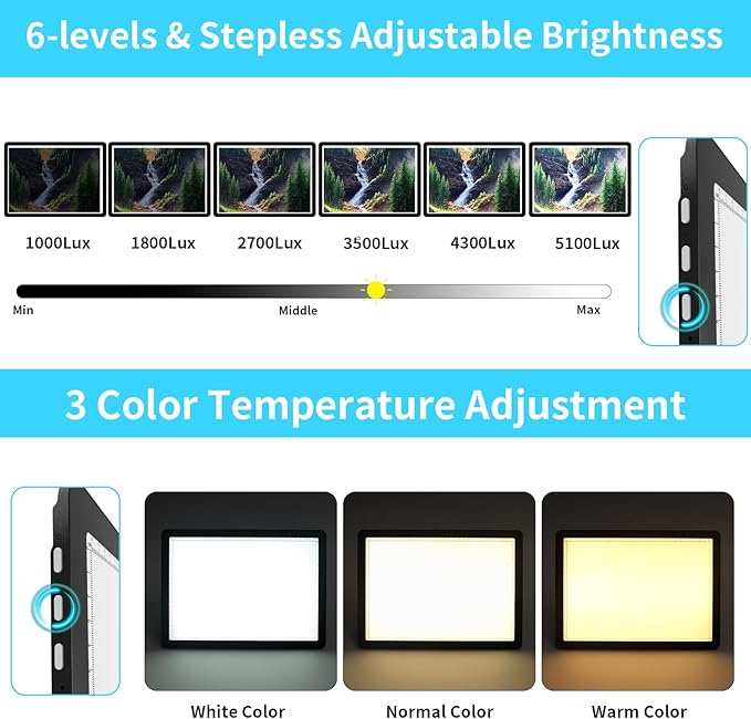 Phylosal Rechargeable A3 Light Pad with Built-in Stand & Bag, Magnetic Tracing Light Box for Drawing, Diamond Art Light Board with Side Button, Super Bright Light Table for Diamond Painting Black