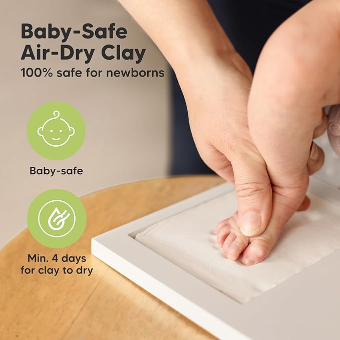 Baby Hand and Footprint Kit - Clay Handprint Keepsake Frame, Newborn Nursery Picture Frame, Personalized New Mom Gifts for Baby Shower & Registry (Salmon)