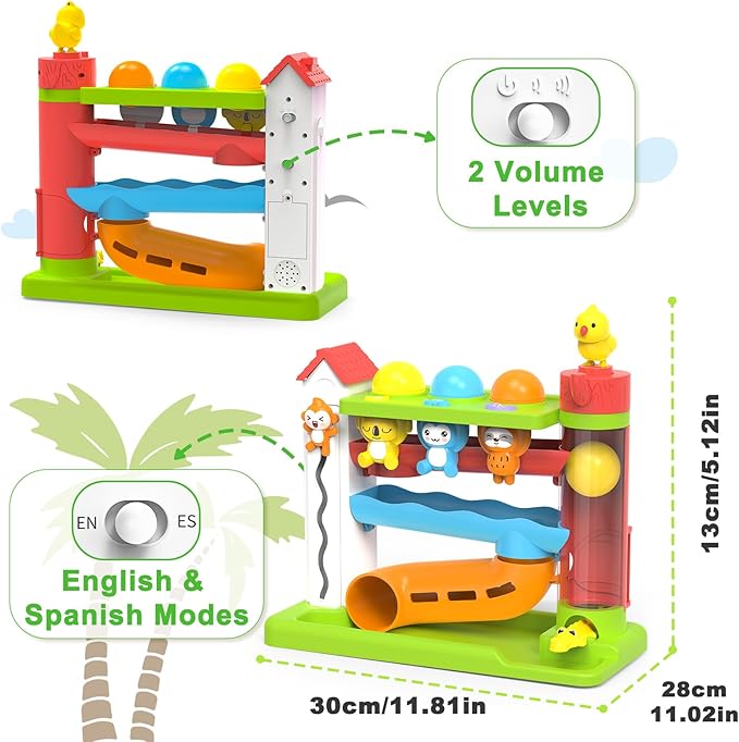 Toddler Musical Toys for 1+ Years Old Boy,Motor Skills Developmental Baby Toy 12-18 Months,Bilingual Toddler Learning Ball Drop Toy, Birthday Gift Toys for 1 2 Year Old Boys & Girls(Green)