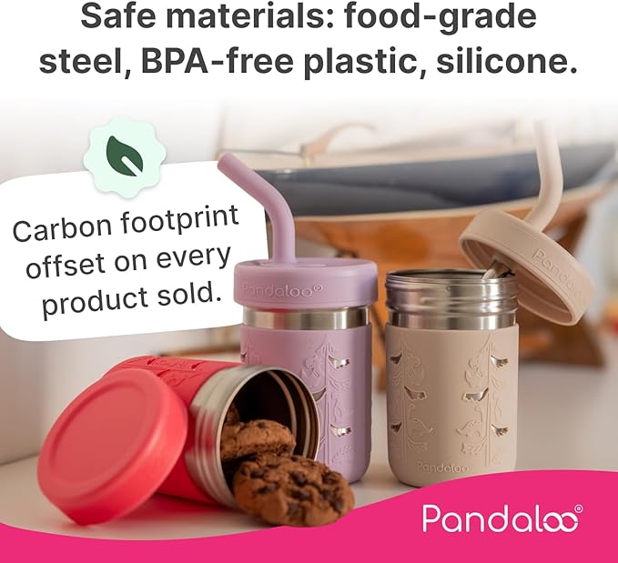 Pandaloo® Smoothie Cups for Kids - Stainless Steel Toddler Tumbler with Straw, Sippy Cup for Smoothies - BPA-Free, Toddler Snack Cups, 10 oz