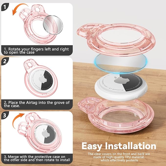 Upgrade Waterproof 2 Pack Airtags Holder with Apple Airtags Keychain, Hard PC Air Tag Case, Anti-Scratch & Shock Air tag Holder, Men's Women's Keyrings & Keychains-Clear Black+ Clear Pink