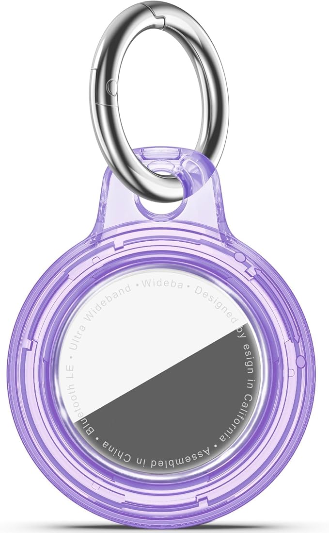 Upgrade Waterproof Airtags Holder with Apple Airtags Keychain, Hard PC Air Tag Case, Anti-Scratch & Shock Air tag Holder,Men's Women's Keyrings & Keychains, for Dog,Car Key,Luggage -Clear Purple