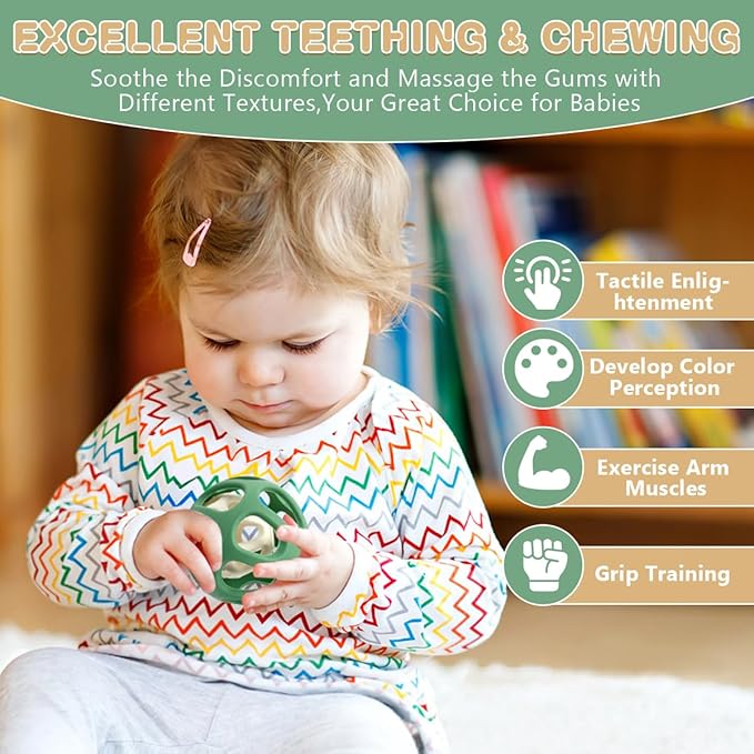 MCGMITT Sensory Balls for Baby, Easy Grasp Food Grade Stretchy Silicone Baby Teether Ball for 0-6 6-12 Months, BPA-Free Montessori Chew Toy, Newborn Infant Learning Developmental Toys Gift