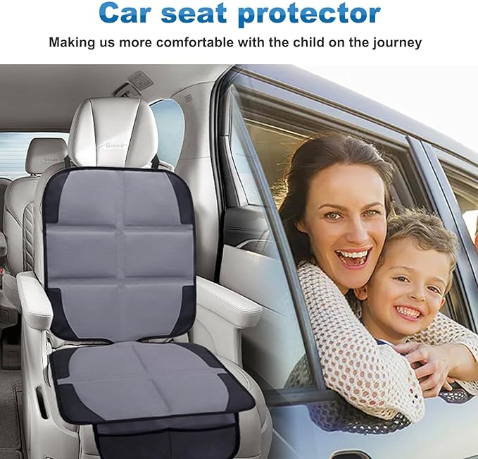 Car Seat Protector 2 Pack Baby Car Seat Covers with Mesh Pockets & Non-Slip Backing 600D Durable Seat Protector Under Baby Car Seat (Gray, Standard)