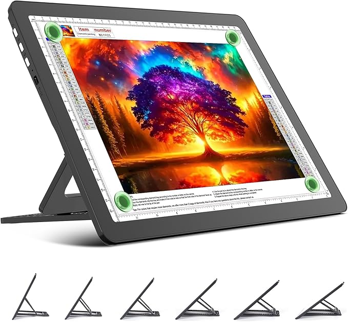 TOHETO Rechargeable A4 Light Board with Stand, Super Bright Magnetic Light Pad with Side Buttons, Wireless Light Box for Tracing and Drawing, Cordless LED Light Table for Diamond Painting, Sketching