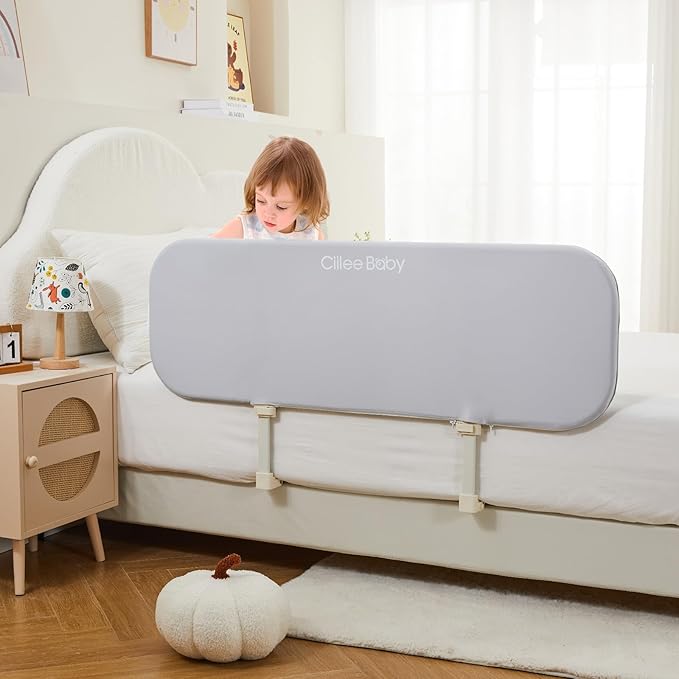Ciilee Baby Bed Rail for Toddlers Portable Travel Kids Beds Guard Rails for Queen Bed Foldable Children Side Railing for Twin Beds Adjustable Bedrail Barandas para Camas de Niños(Grey,48in
