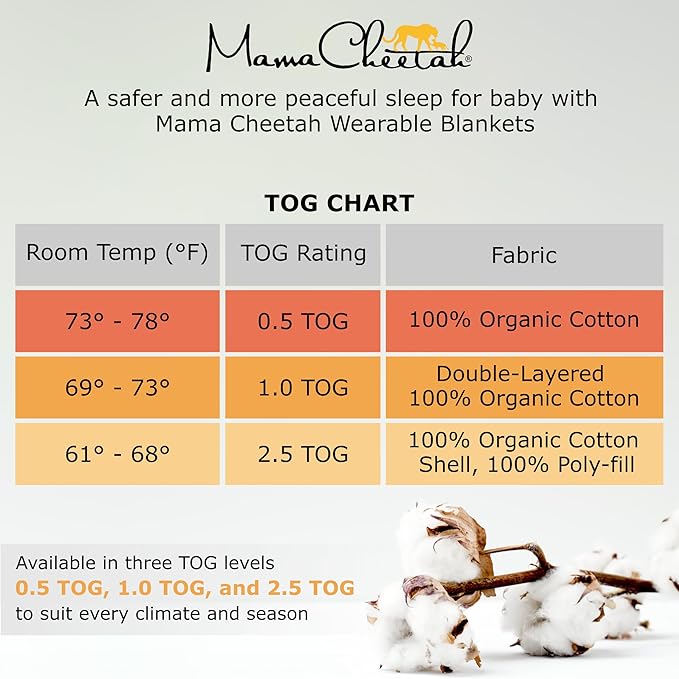 Mama Cheetah Baby Sleep Sack 2.5 TOG, Organic Cotton Baby Wearable Blanket with Two-Way Zipper, Swaddle Transition Baby Sleeping Bag for Newborn Infant Toddler Boy Girl, 18-24 Months