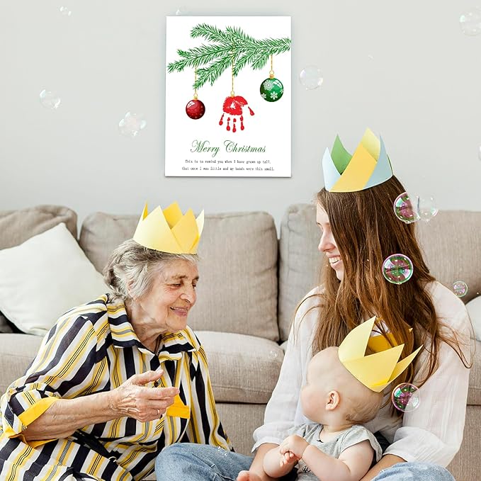 SHLINCO Handprint Keepsake DIY Kit, Baby's First Holiday Keepsake, Christmas Winter Decoration, Kids Family Footprint Art, 7.8x9.8 Inch Canvas, Suitable For Desktop Wall Ornaments