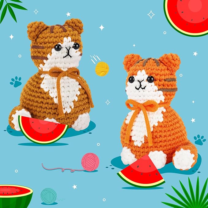 Crochet Kit for Beginners, 2PCS Cat Crochet Animal Kit with Step-by-Step Video Tutorials, Beginner Crochet Kit for Adults, Crochet Starter Kit for Kids, Learn to Crochet, Stuffed Animal Knitting Kit