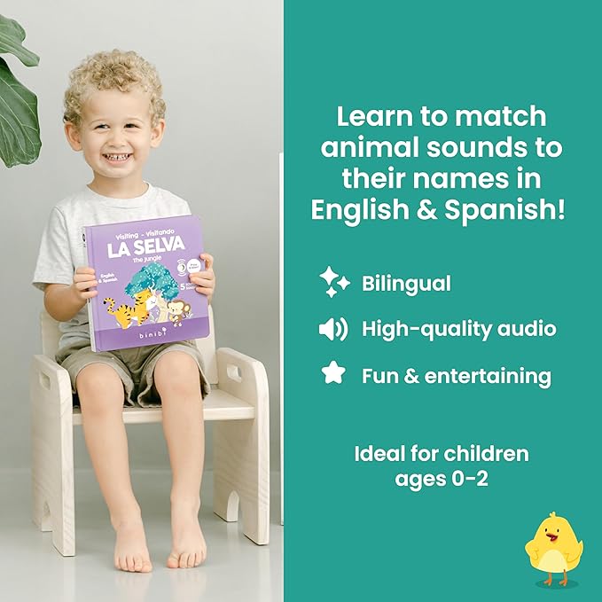 Binibi Spanish Books for Babies & Toddlers 1-3 La Selva Bilingual Sound Book with Jungle Animal Sounds | Bilingual Children's Book | Support Spanish Learning for Kids | Libro en espaรฑol para bebรฉs