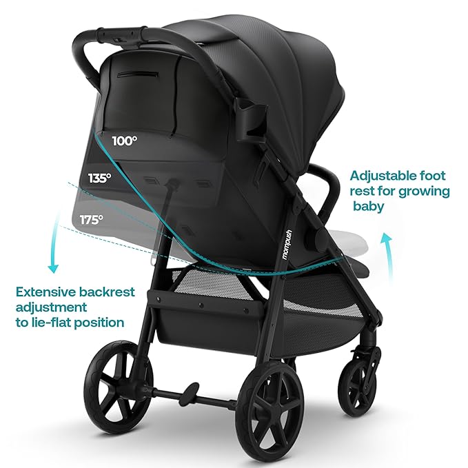 Mompush Nova Baby Stroller for Toddler, Infant & Newborn | Spacious Seat & Lie-Flat Mode | Compact One-Hand Fold, UPF 50+ Canopy & All-Wheel Suspension | Includes Rain Cover & Cup Holder