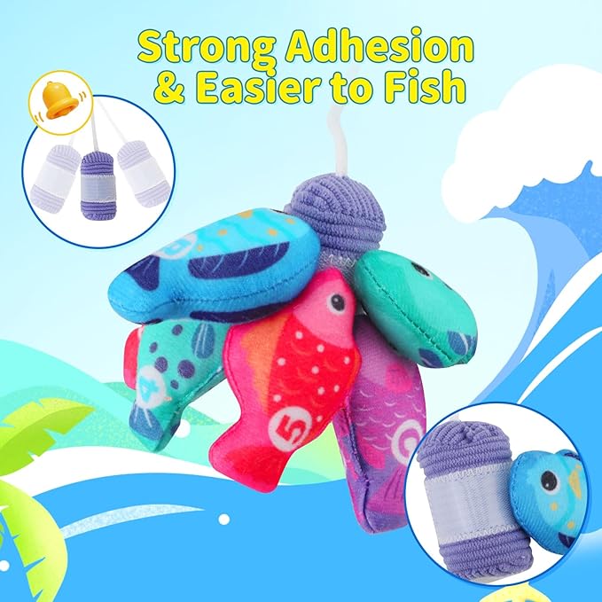 Montessori Cloth Fishing Game Toy for Kids, 23PCS Stacking Cups with Numbers Counting, Color Sorting & Shape Learning, Toddler Educational Toys for Babies, Birthday Easter Gift for Boys Girls