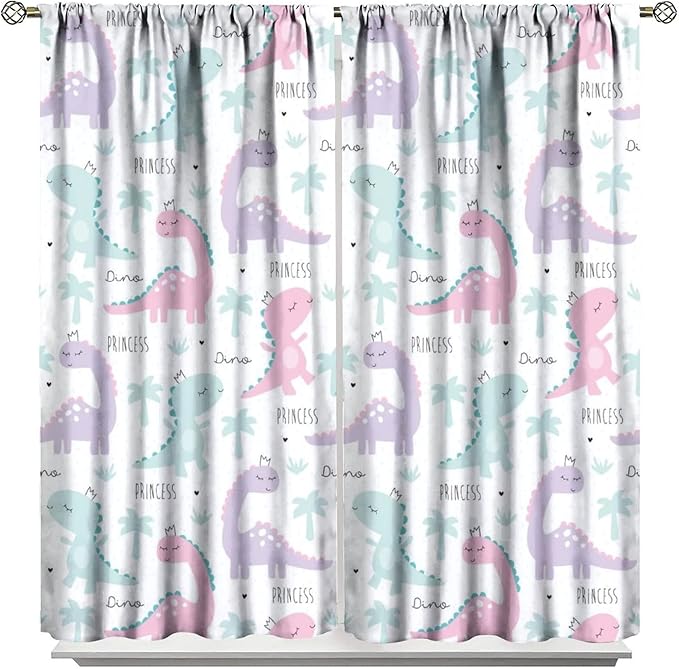 Kids Dinosaur Curtains for Boys Girls Bedroom Decor Cartoon Dino Colorful Cute Funny Animal Wildlife Printed Blackout Rod Pocket Window Drapes for Baby Nursery Playroom W21xL45in 2 Panels