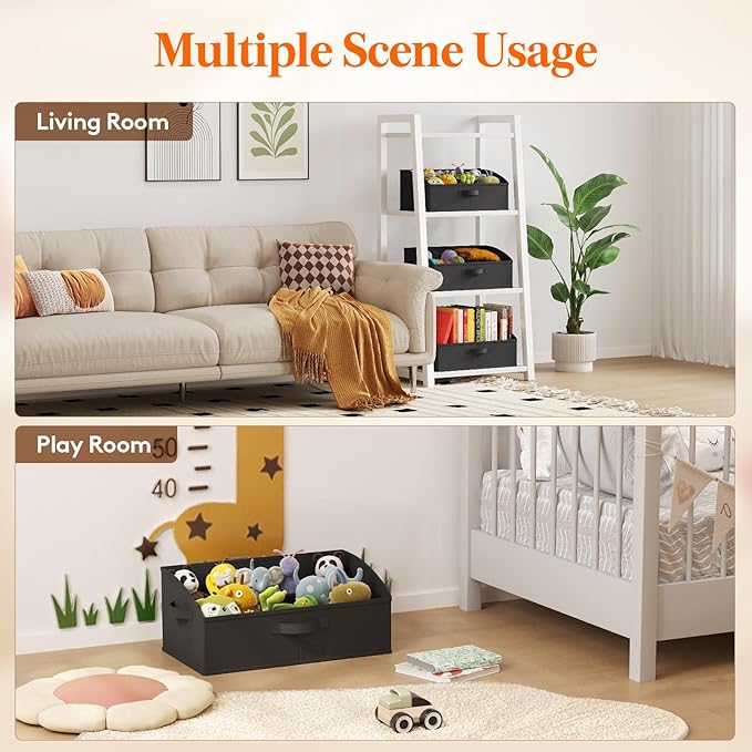 Lifewit Storage Baskets for Shelves, 6 Packs Non-woven Fabric Trapezoid Closet Organizer Bins with Handles, Foldable Clothing Containers Box for Clothes, Toy, Towel, Book, DVD, Hats, Large-Black