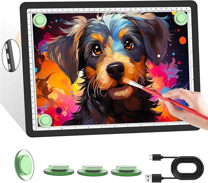 KOBAIBAN A4 Magnetic Light Box for Tracing, Rechargeable Diamond Art Light Board with Side Physical Buttons, 3 Color Light Modes Super Bright Light Pad Light Table for Drawing, Weeding Vinyl (Black)