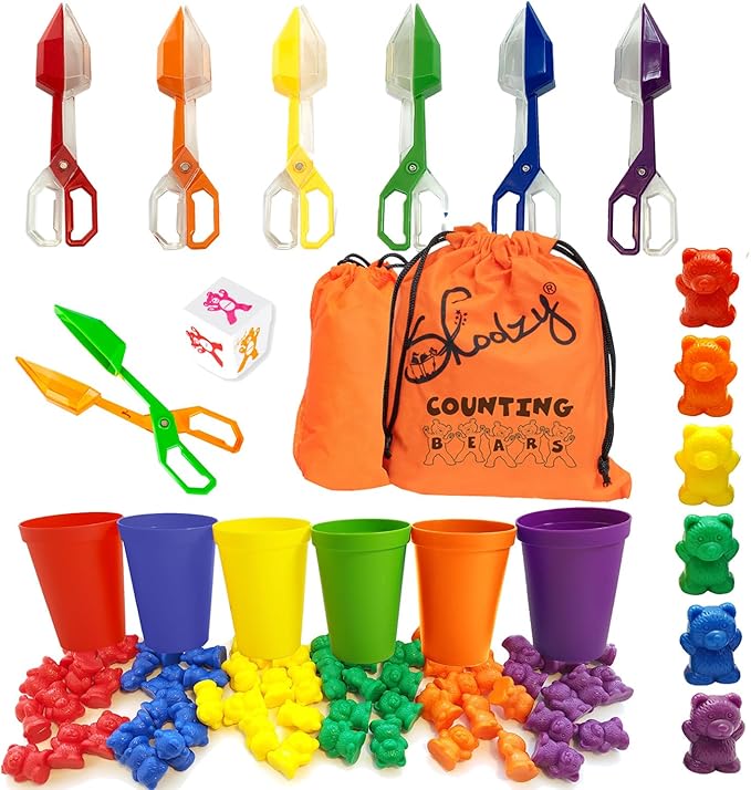 Skoolzy Rainbow Counting Bears, Rainbow Tongs & Sorting Cups - 74 Pcs Color Sorting Toys - Teddy Bear Math Manipulatives for Toddlers 36+ Months for Preschool Kindergarten