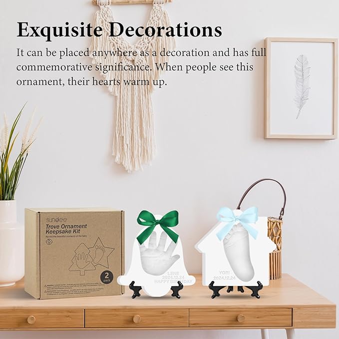 Baby Hand & Footprint Keepsake Kit - Personalized Handprint Footprint Ornament for Newborn Babies, New Mom Gifts, Baby Shower & Registry, Nursery Picture Frame, Pet Paw Print Ornament