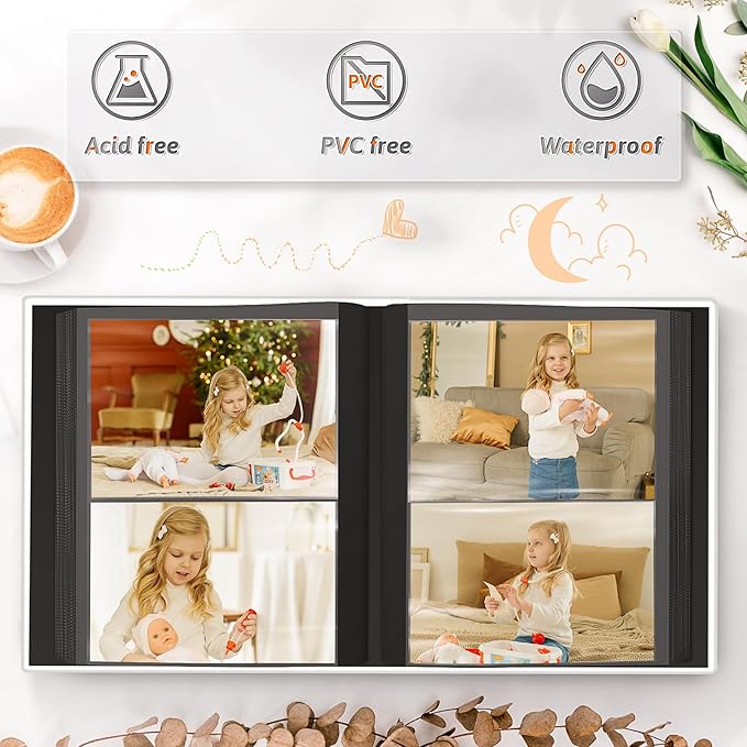 Popotop Photo Album 4x6 200 Pockets for Wedding Gifts,Linen Hardcover Picture Albums for Family Anniversary Baby Vacation Pictures