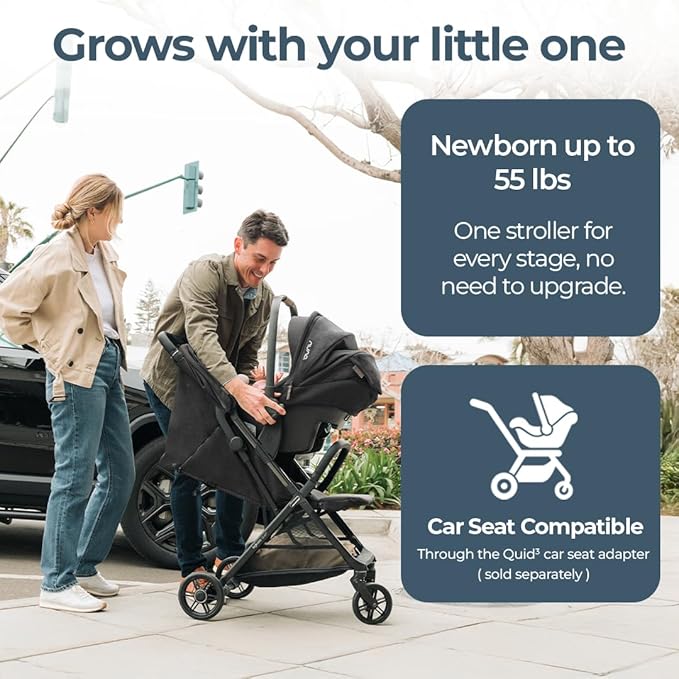 Inglesina Quid³ Stroller, Cosmic Black - Compact Reclining Travel Stroller for Baby & Toddler 0-55 lbs, One Hand fold, Car seat Compatible, Airplane Overhead, Lightweight, Foldable, XL UPF 50+ Canopy