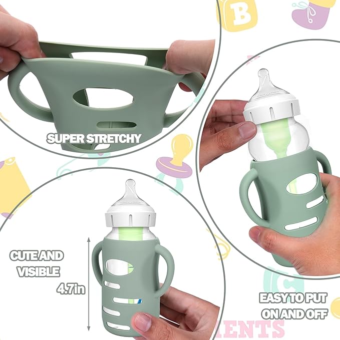 BUSOHA 3 Pack Silicone Sleeves for Dr Brown's Glass Baby Bottles - Drop Protection Baby Bottle Sleeves,Compatible with Dr. Brown's Newborn Glass Bottles,with Silicone Handles,9 oz