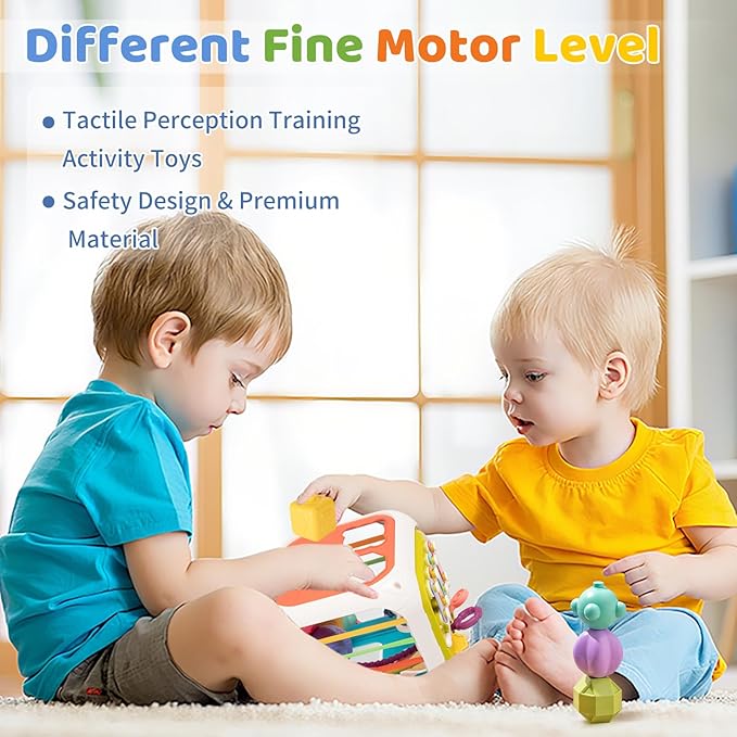 MINGKIDS 7 in1 Sensory Development Multifunctional Sensory Teething Toys for 1 2 Year Old Boy Girl,Shape Sorter Pull String Travel Car Toys for 12 Month