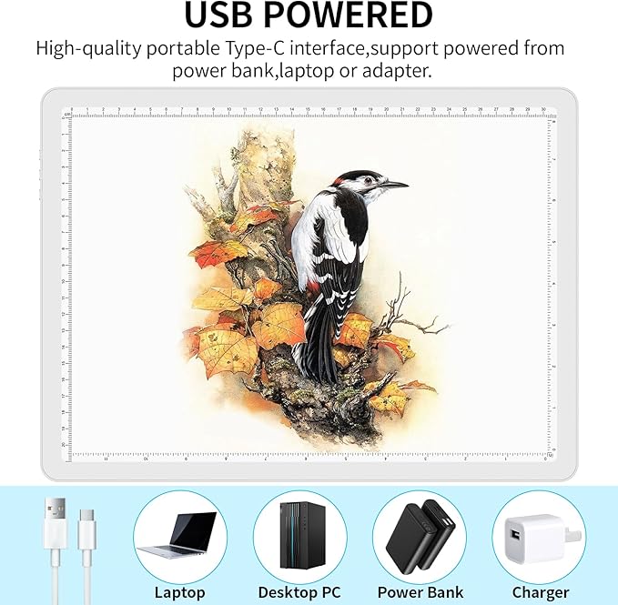 Phylosal Magnetic A4 Light Pad with Bag, Super Bright Light Box with Side Button, Diamond Art Light Board, Lightbox for Tracing and Drawing, USB Power Light Table for Sketching, Weeding Vinyl (White)