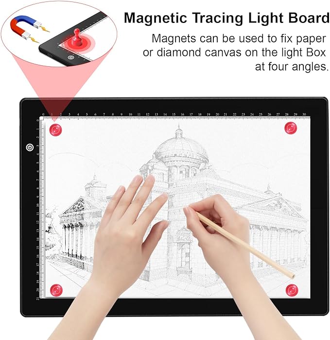 A4 Light Box for tracing,Ultra-Thin Magnetic led Light pad for Drawing,Stepless dimming lightbox for Sketching,Tattoo, Light Table for Artists,Diamond Painting,X-ray Viewing